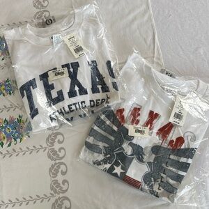 TWO Texas fun tees, size large! ❤️🤍💙 Great for summer!!